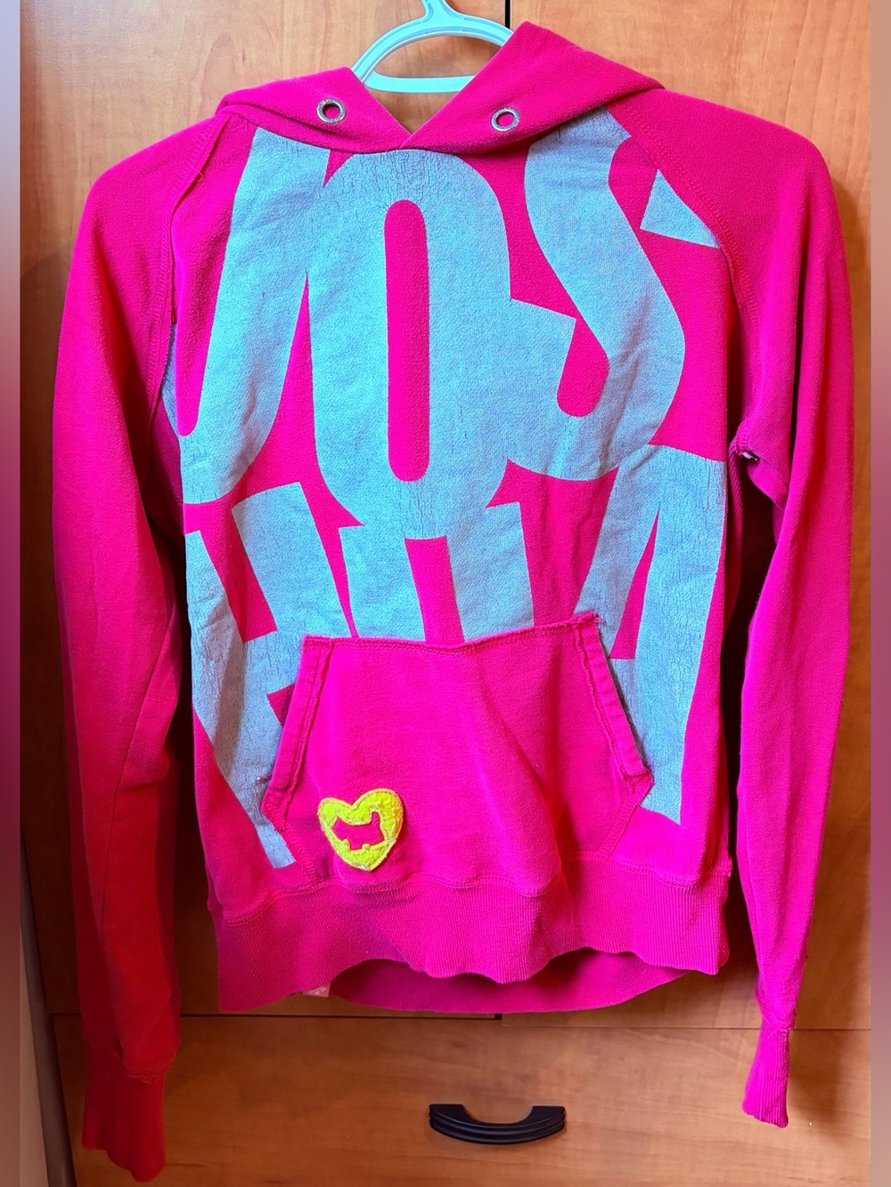 Bright Pink Girls Hoodie with Yellow Dog Patch